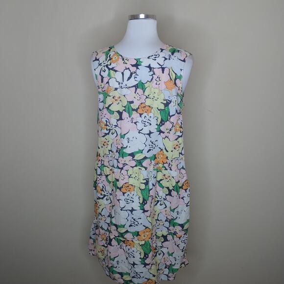 Jake's Floral Dress Linen Cotton Pockets Sleeveless - Picture 7 of 10